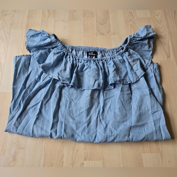 Lulus Dresses & Skirts - Lulus Light Blue Chambray Off-the-Shoulder Dress Size Medium